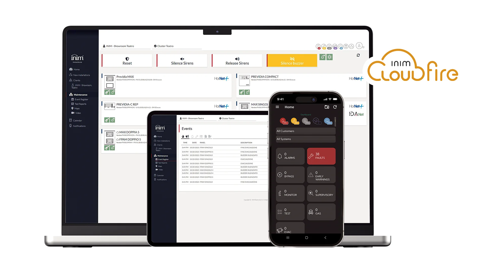 INIM Cloudfire su computer, tablet e smartphone